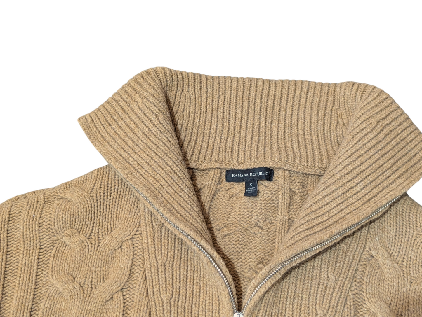 Banana Republic Preloved Tan Cable Half Zip Knit Funnel Neck Small