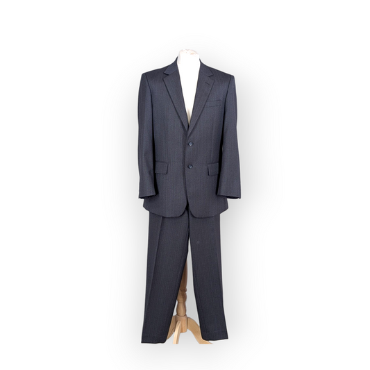 Grey Pinstripe Suit 2 Piece Single Breasted Chest 40" 50% Wool Preloved Brook Taverner Reid & Taylor