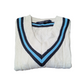 Fearnley Vintage Preppy Cable Knit Jumper V-Neck with Blue and Navy Trim Small