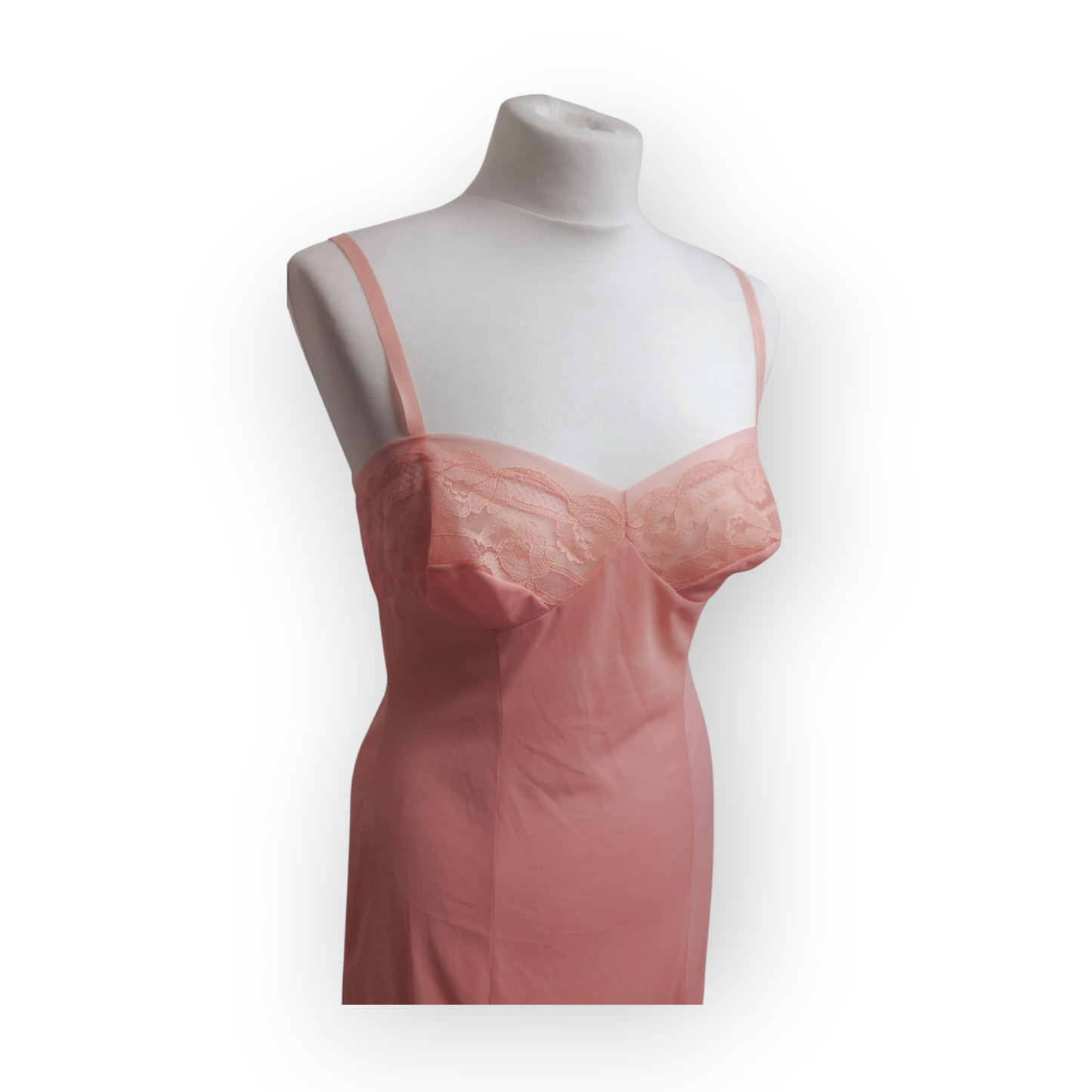 Vintage Coral Slip Lingerie Dress with lace trim Dorothy Perkins UK8