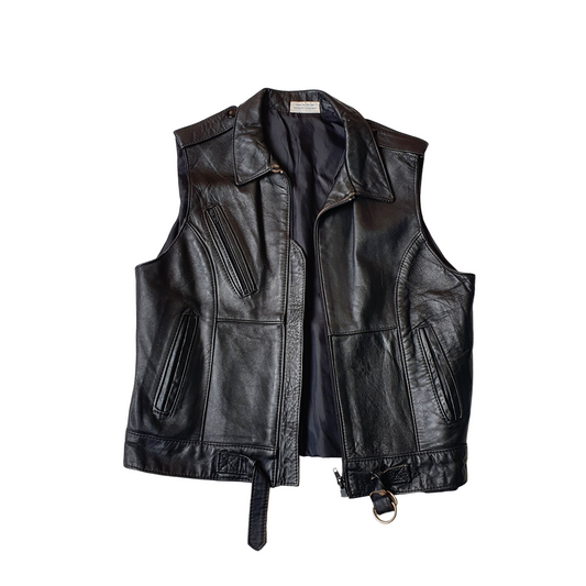 Vintage 'Peter Caine' Leather Sleeveless Biker Jacket - Medium