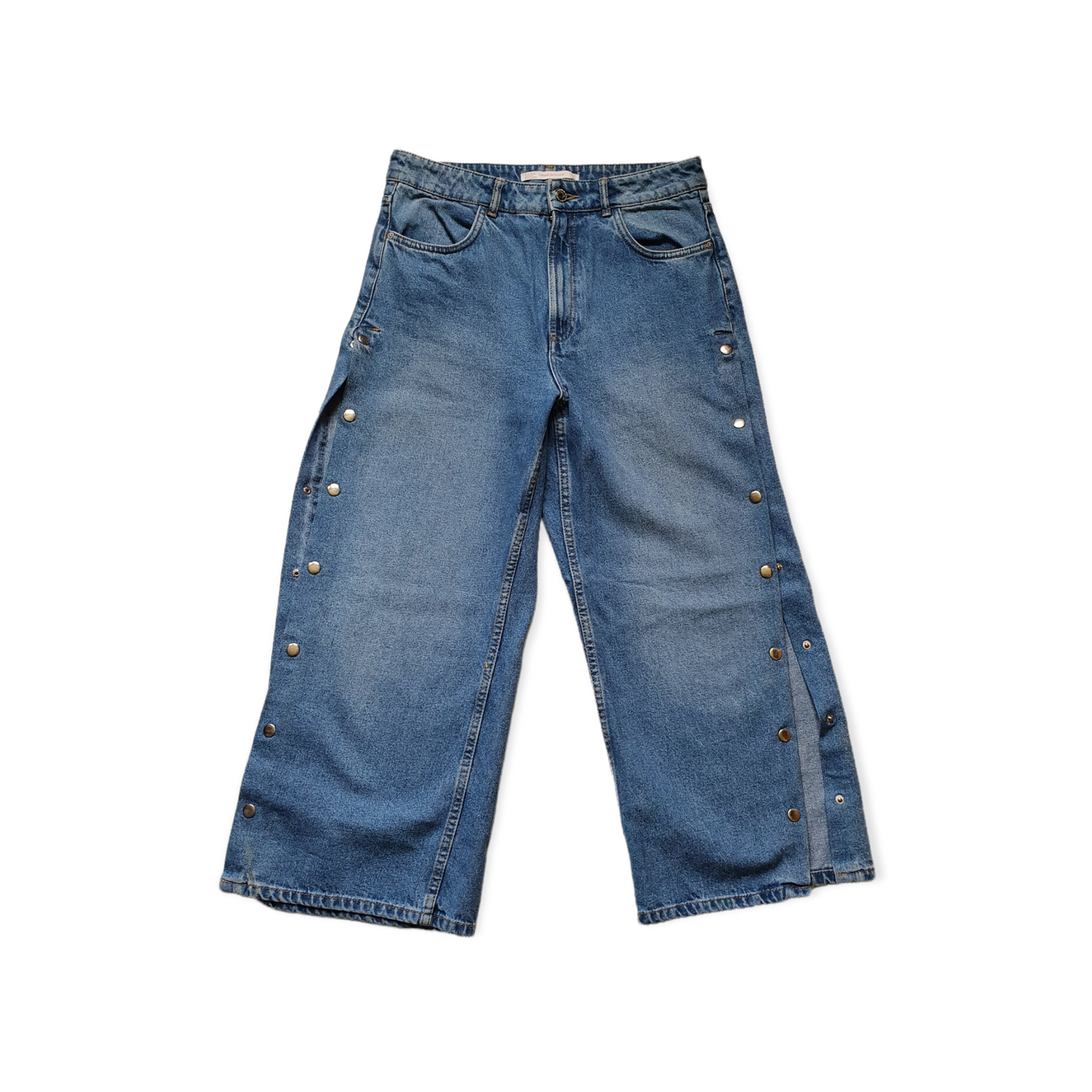 Zara Side Split Popper High Waist Baggy Jeans W30