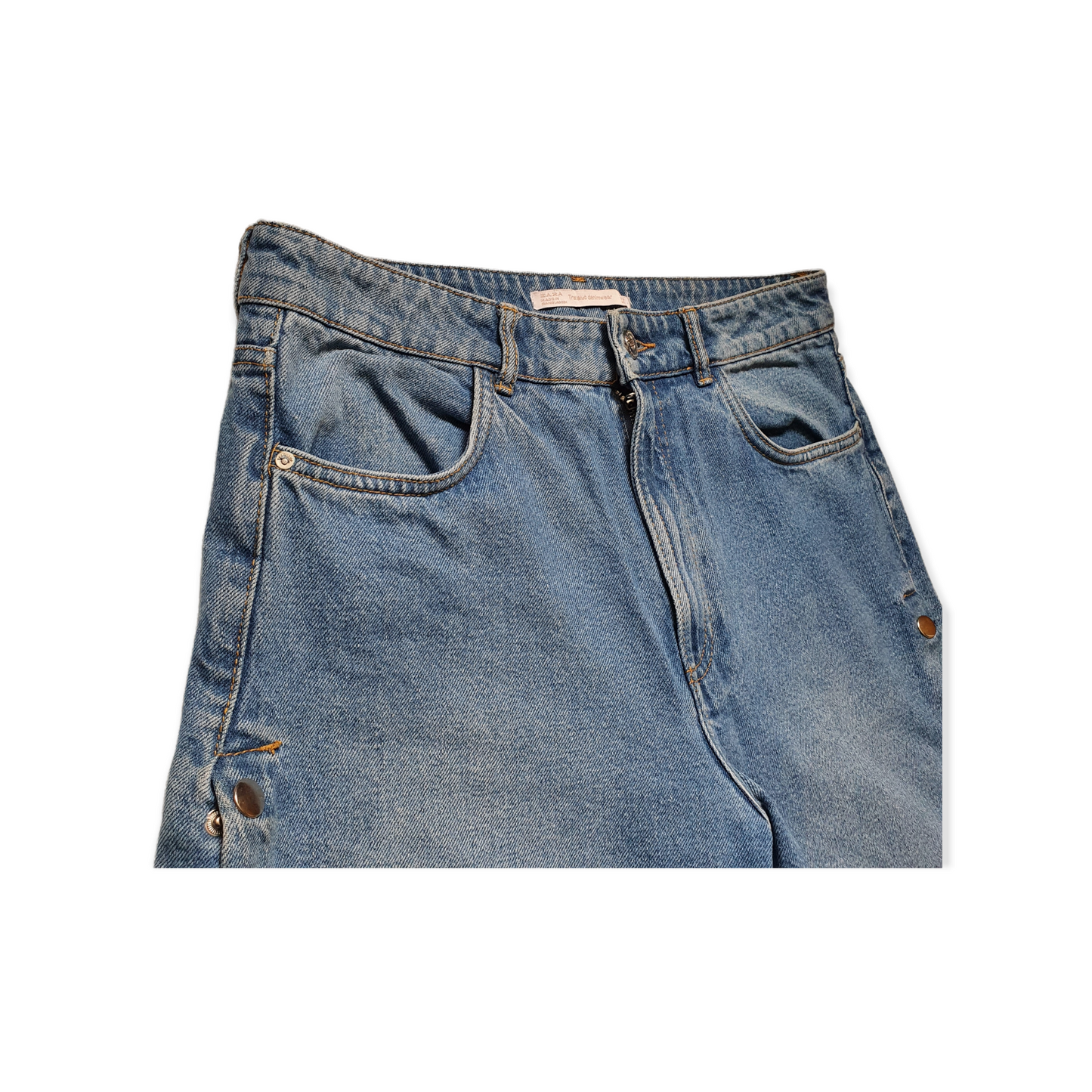 Zara Side Split Popper High Waist Baggy Jeans W30