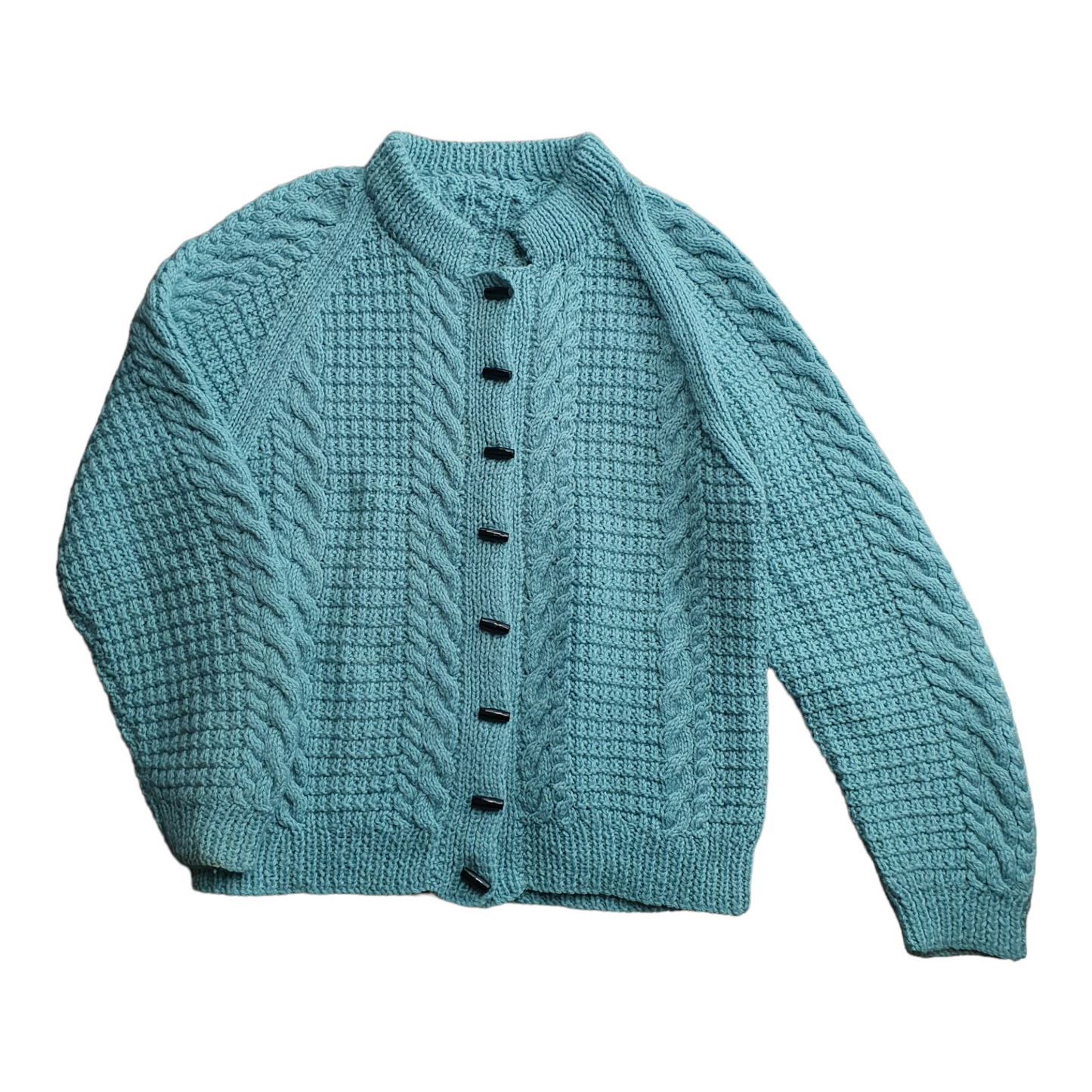 Handmade knitted cable knit Teal Cardigan - S/M 42"
