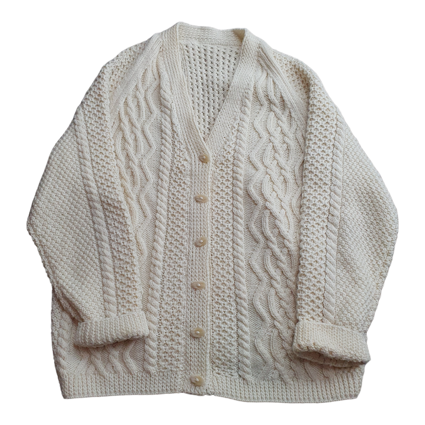Handmade knitted Aran Cream Knit  Cardigan - M/L 46"