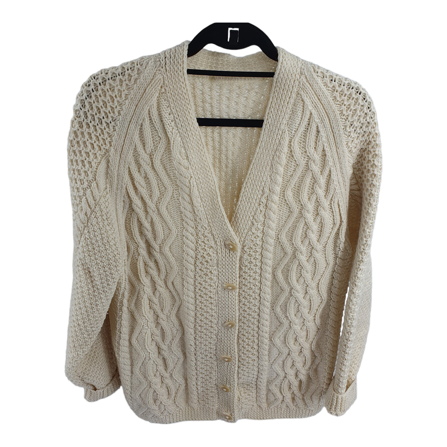 Handmade knitted Aran Cream Knit  Cardigan - M/L 46"