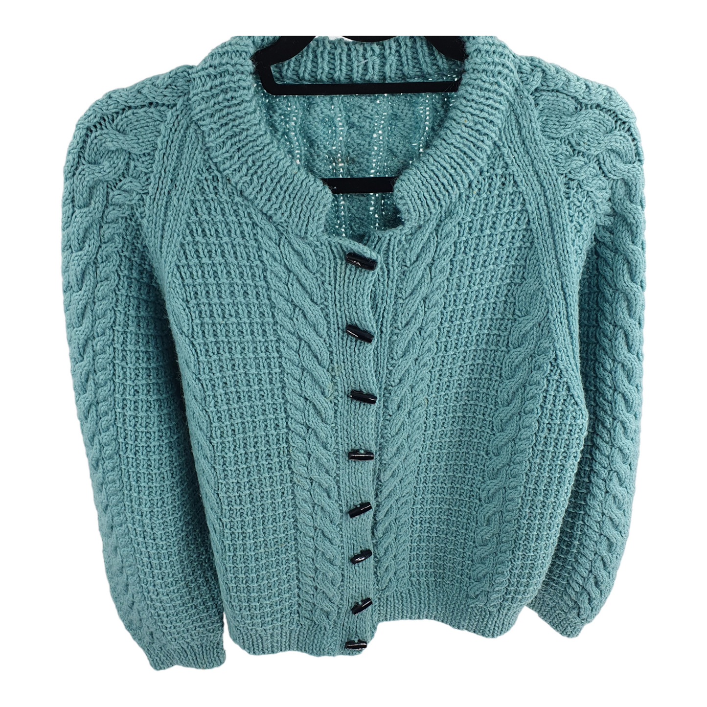 Handmade knitted cable knit Teal Cardigan - S/M 42"