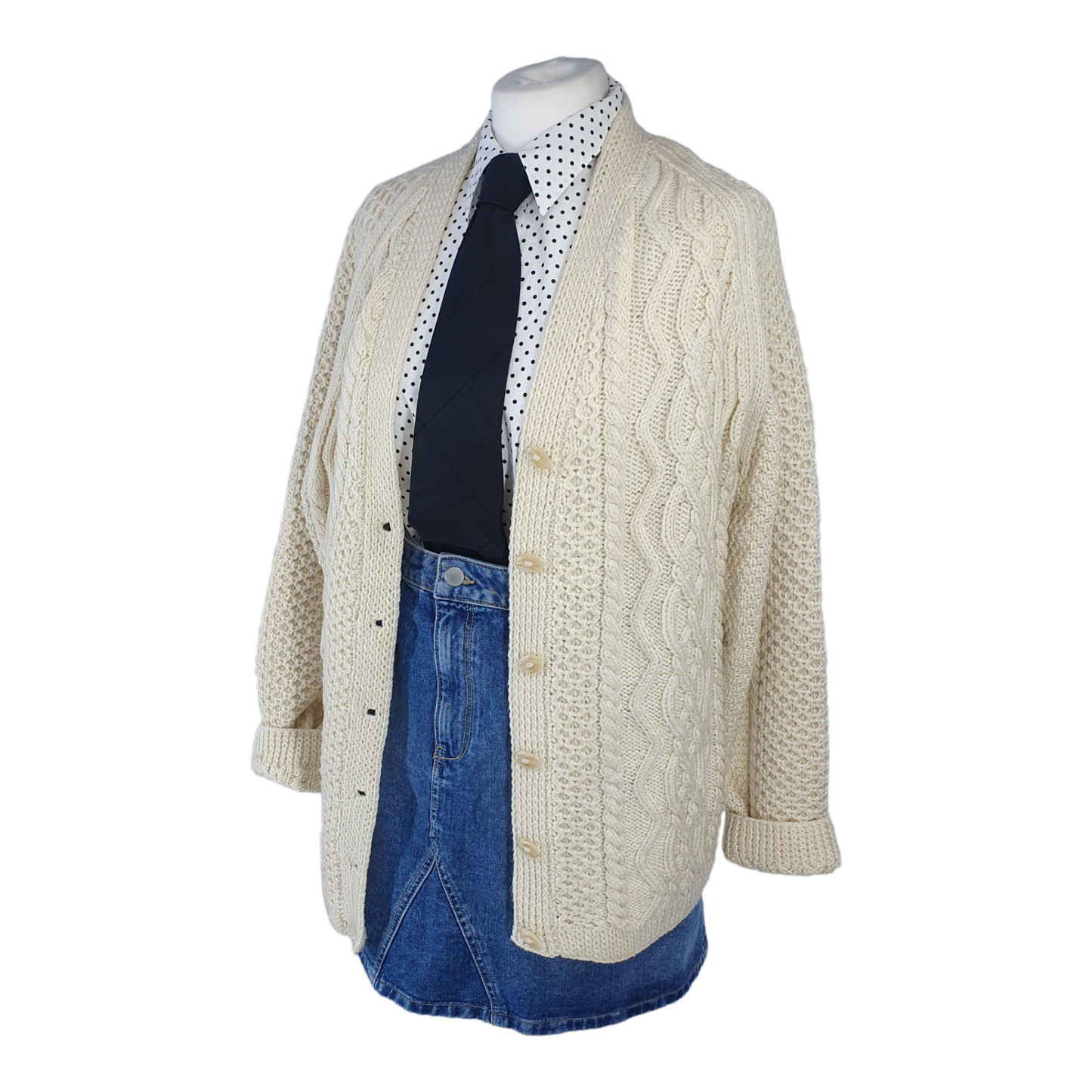 Handmade knitted Aran Cream Knit  Cardigan - M/L 46"