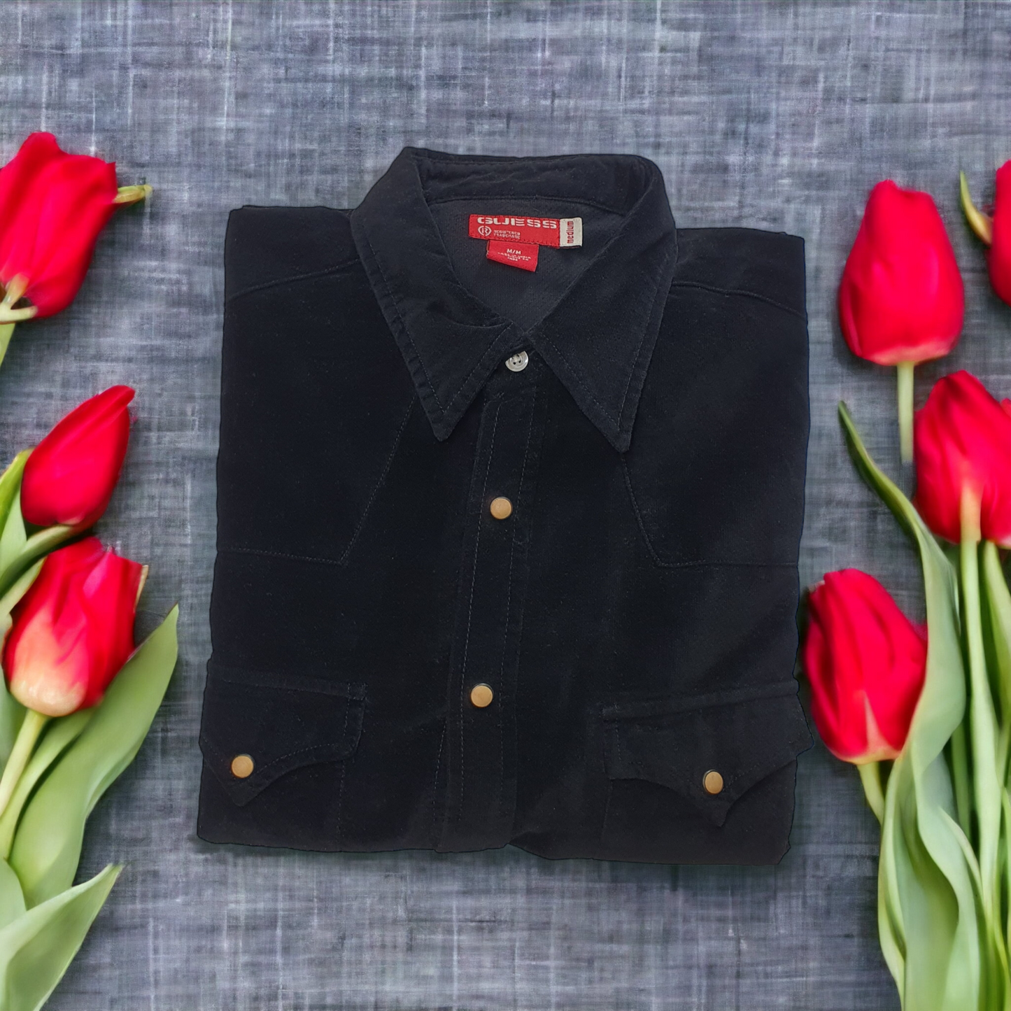 Vintage - Guess - Black Velvet Style- Western shirt - 100% cotton - Medium