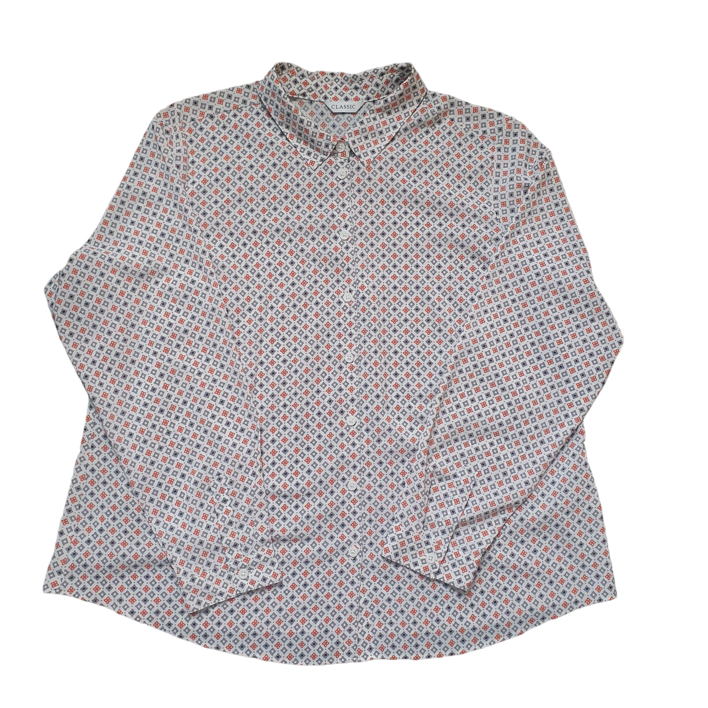 Vintage Blouse Orange Grey Print 60s 70s Style UK20 M&S 'Classic'